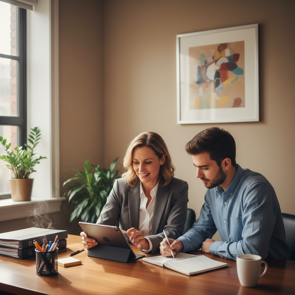 Tuteur en entreprise consultant un agent IA pour le suivi d'apprenti en alternance